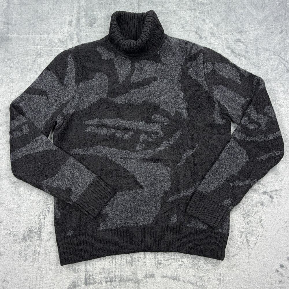 Express Mens Medium Turtleneck Sweater Black Gray Camo Pattern Knit Pullover